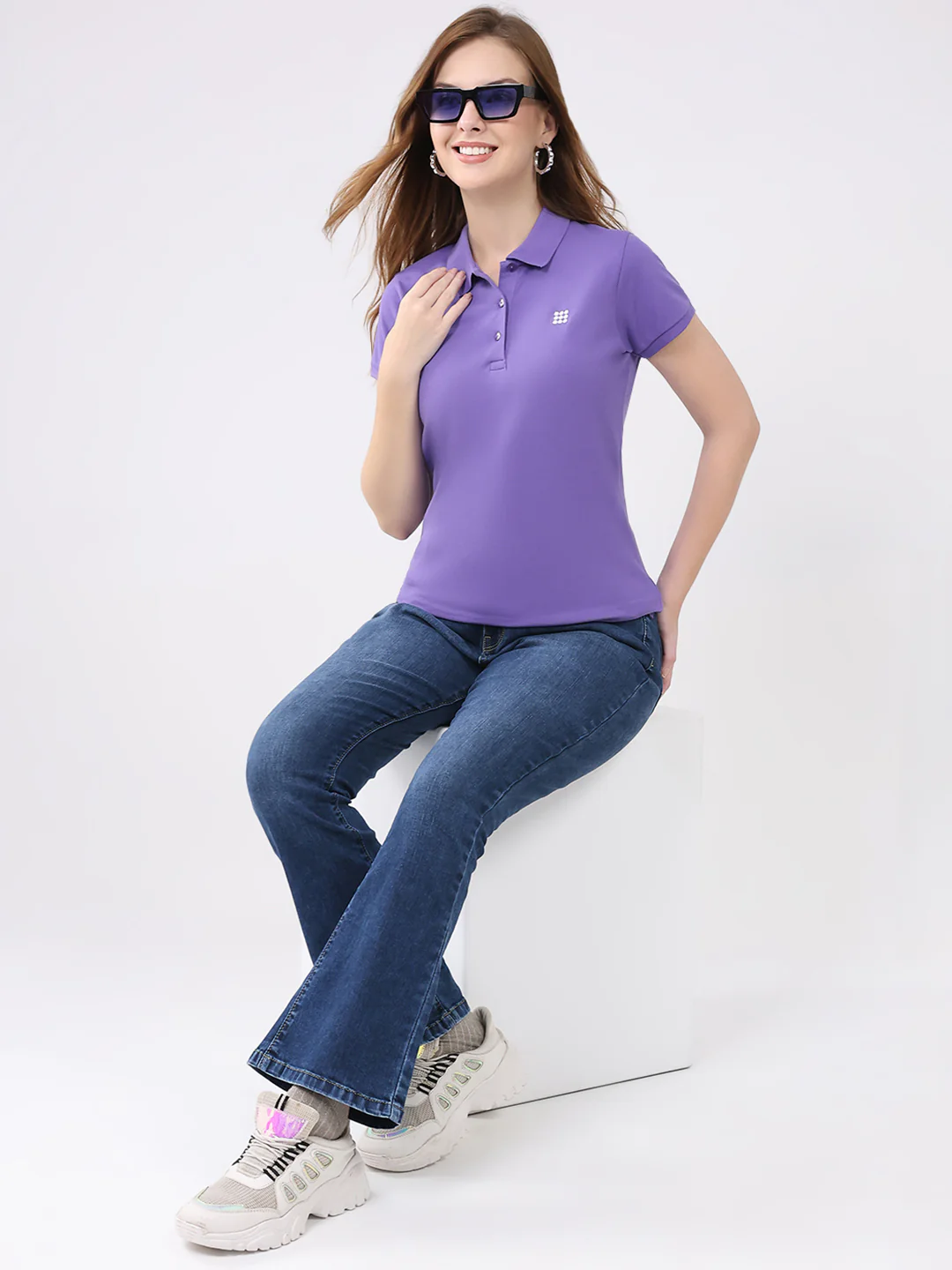 Rock.it Women Purple Solid Collar Half Sleeve T-Shirt - Image 2