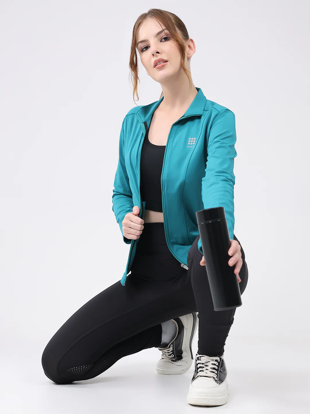 Rock.it Women Teal Blue Solid Collar Full Sleeve Top - Image 2