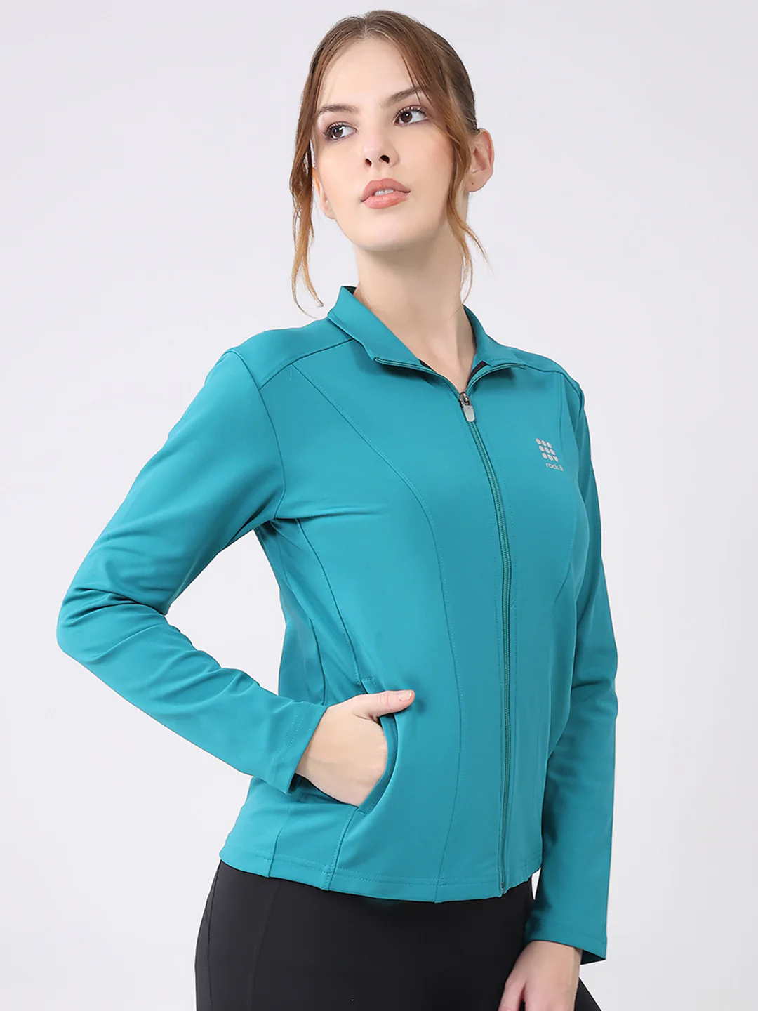 Rock.it Women Teal Blue Solid Collar Full Sleeve Top - Image 4