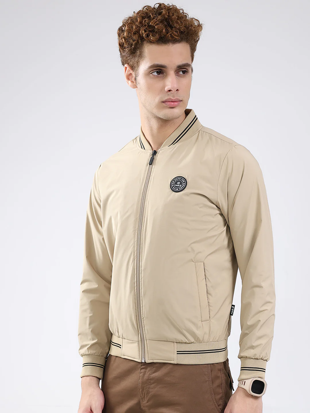 Rock.it Men Beige Solid Band Neck Full Sleeve Jacket - Image 3