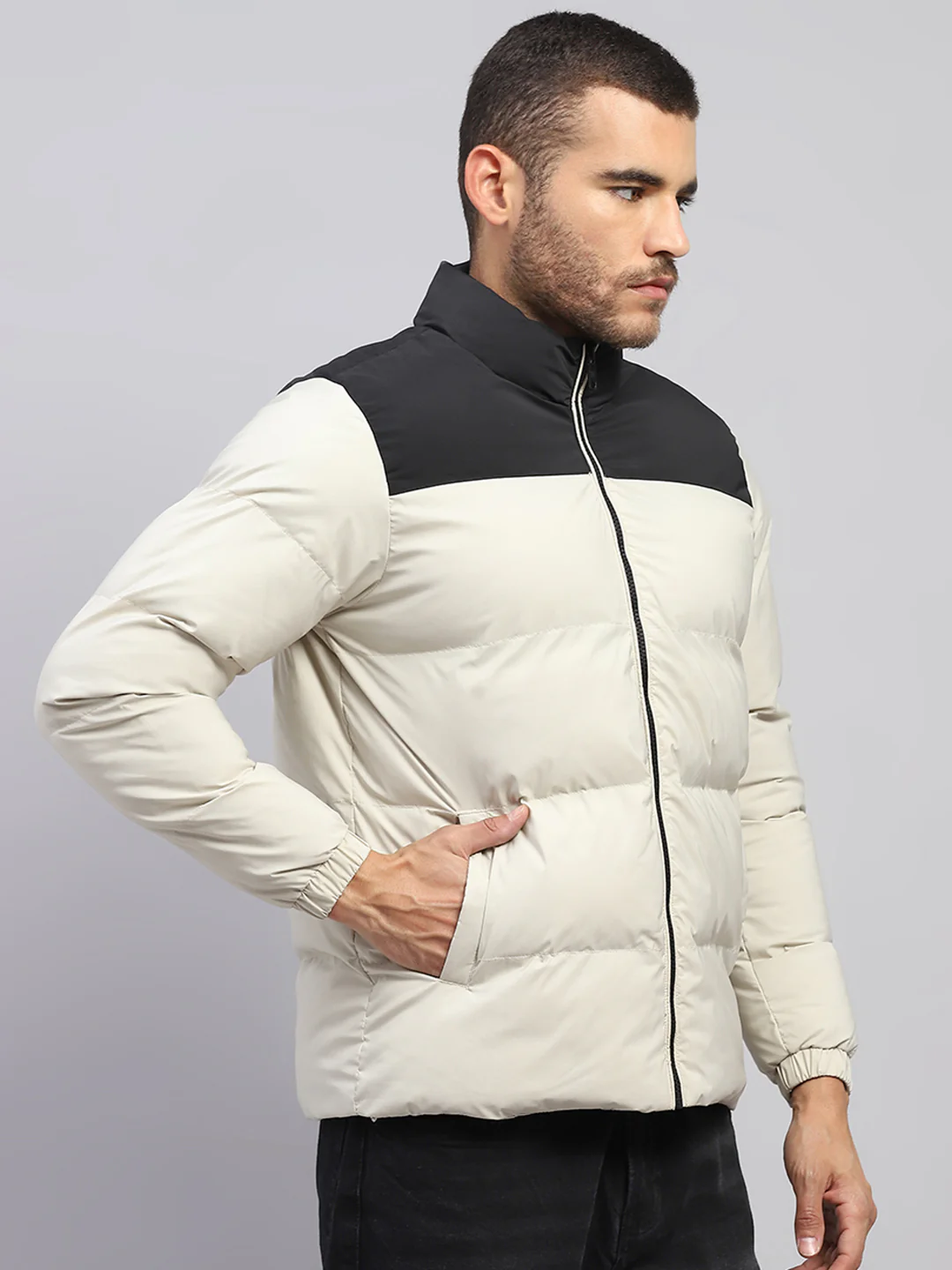 Rock.it Men Beige Solid Hooded Full Sleeve Jacket - Image 4