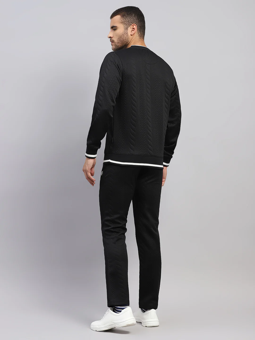 Rock.it Men Black Self Design Round Neck Sleeveless Winter Tracksuit - Image 5