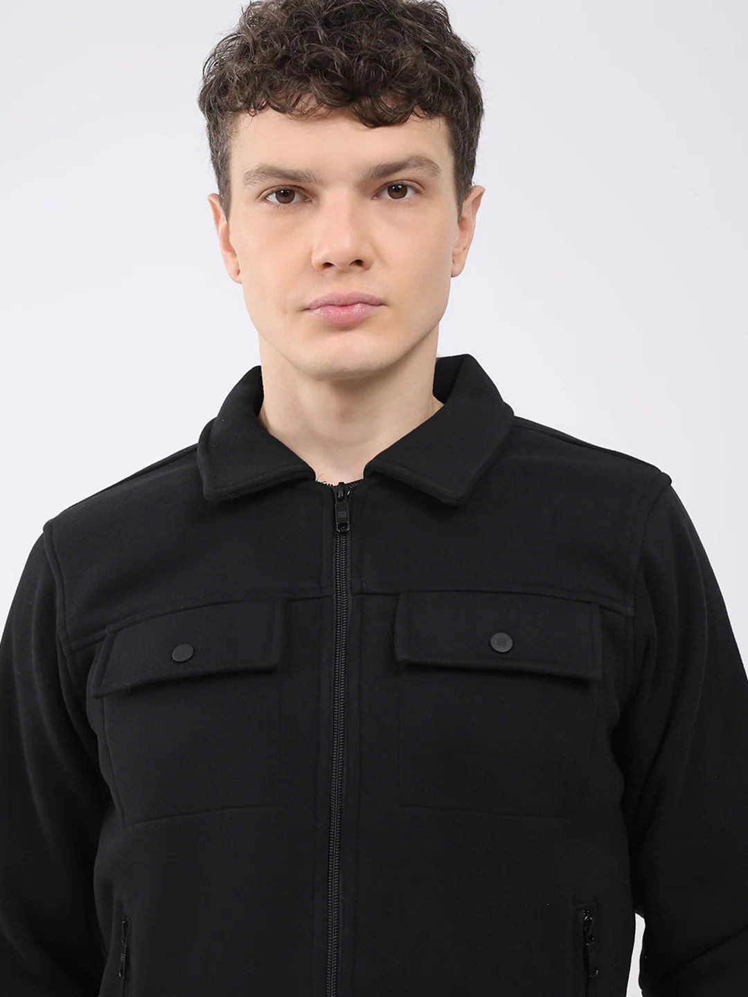 Rock.it Men Black Solid Collar Full Sleeve Knitted Jacket - Image 6