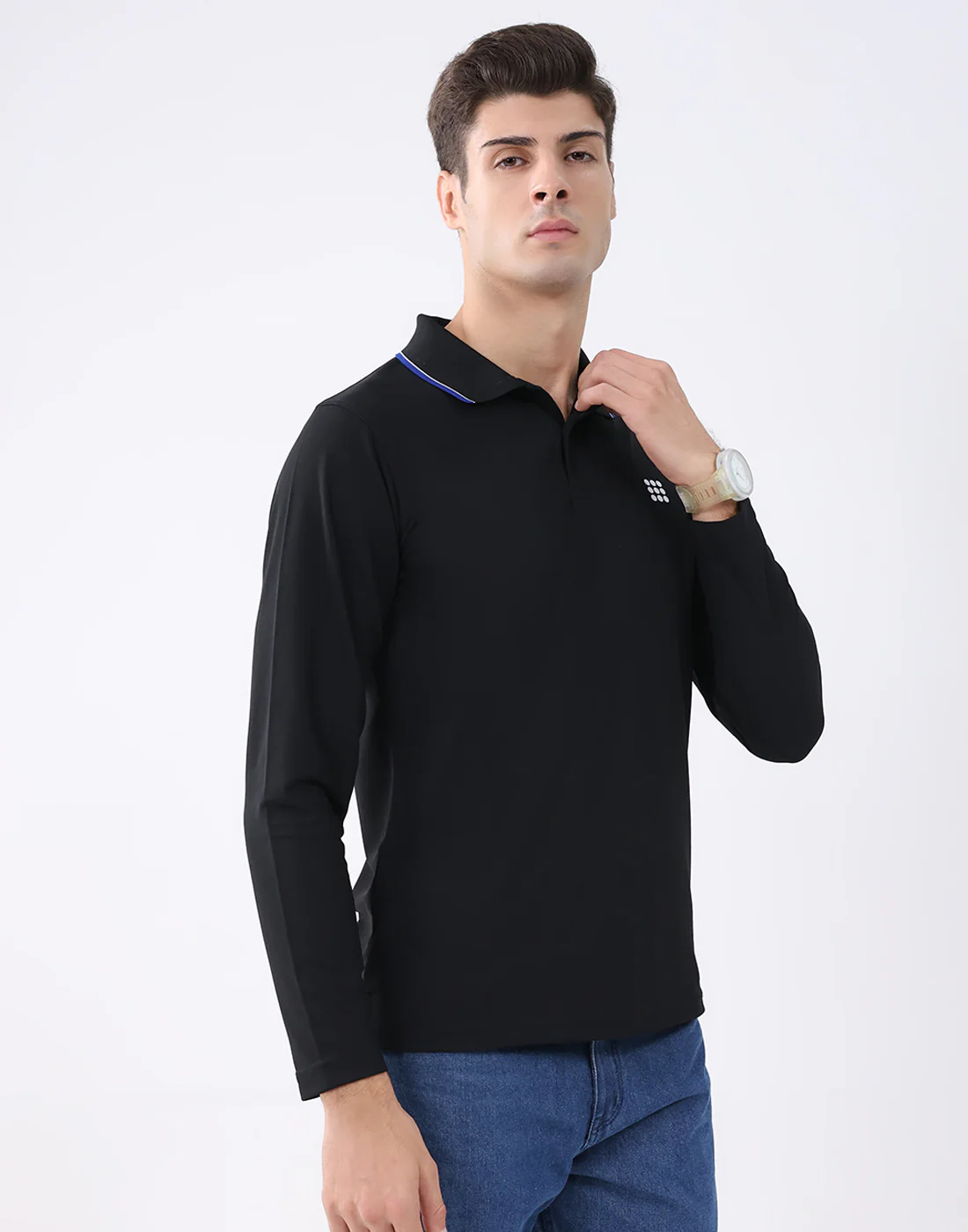 Rock.it Men Black Solid Collar Full Sleeve T-Shirt - Image 3