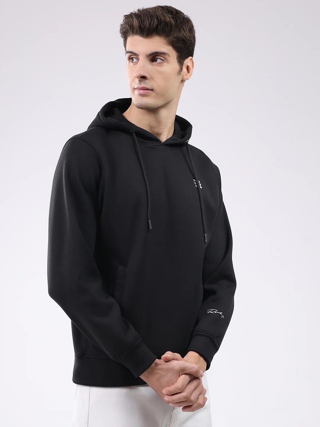 Rock.it Men Black Solid Hooded Full Sleeve Sweatshirt - Image 4