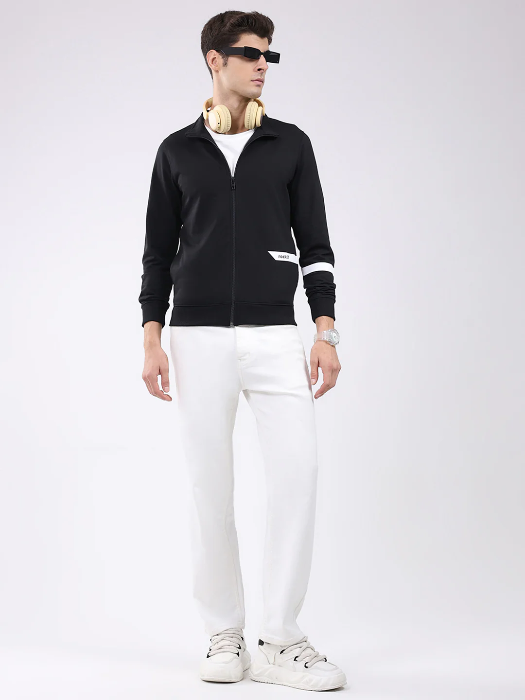 Rock.it Men Black Solid Mock Neck Full Sleeve Sweatshirt - Image 2