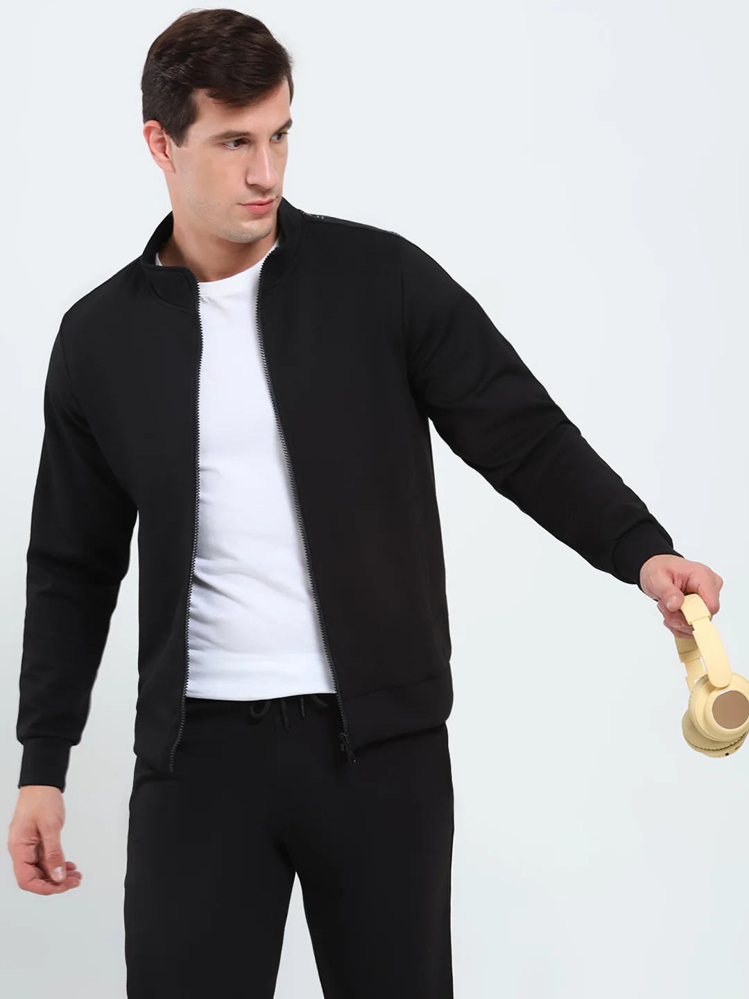 Rock.it Men Black Solid Mock Neck Full Sleeve Winter Tracksuit - Image 6