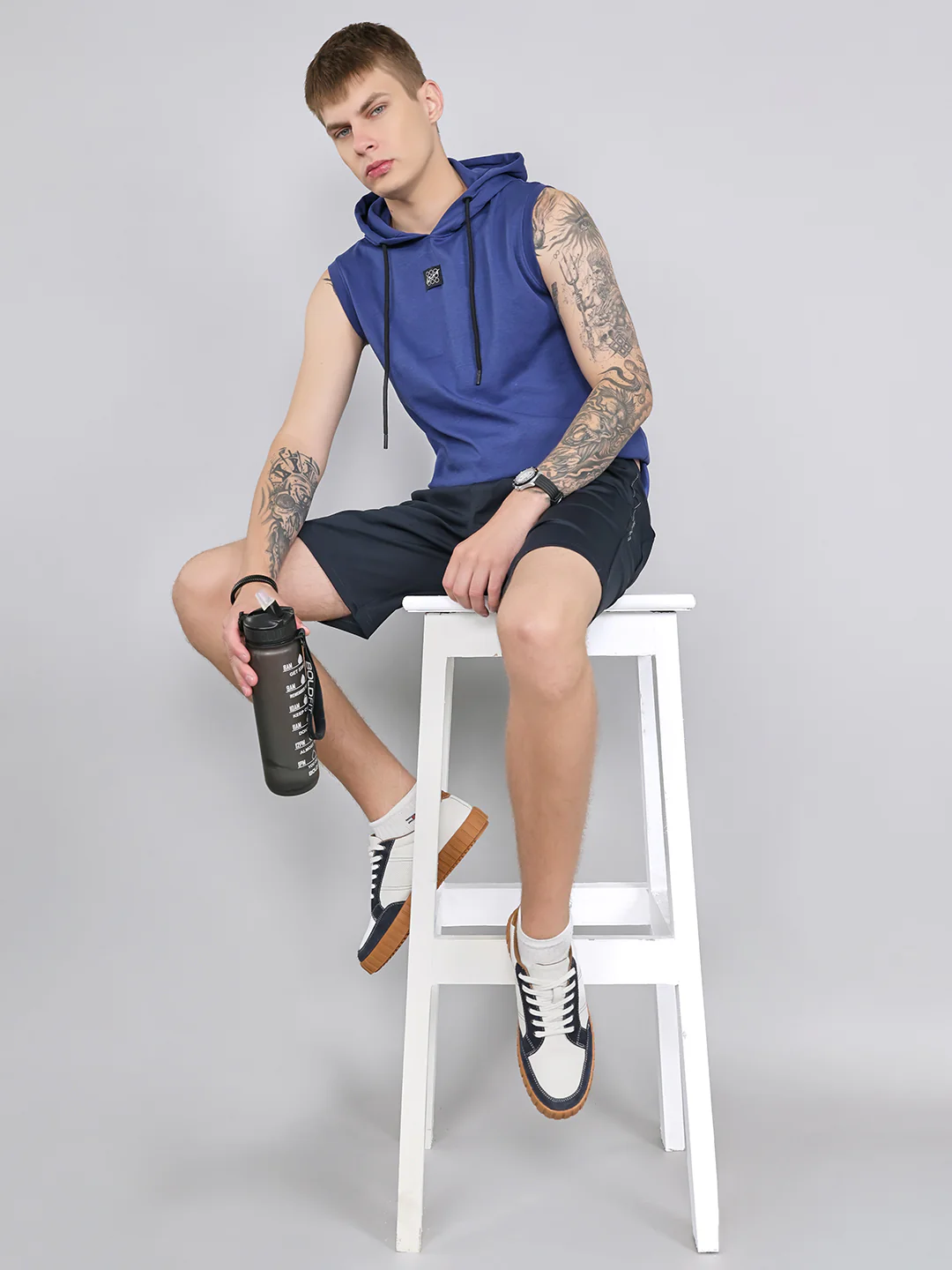 Rock.it Men Blue Solid Hooded Sleeveless T-Shirt - Image 8