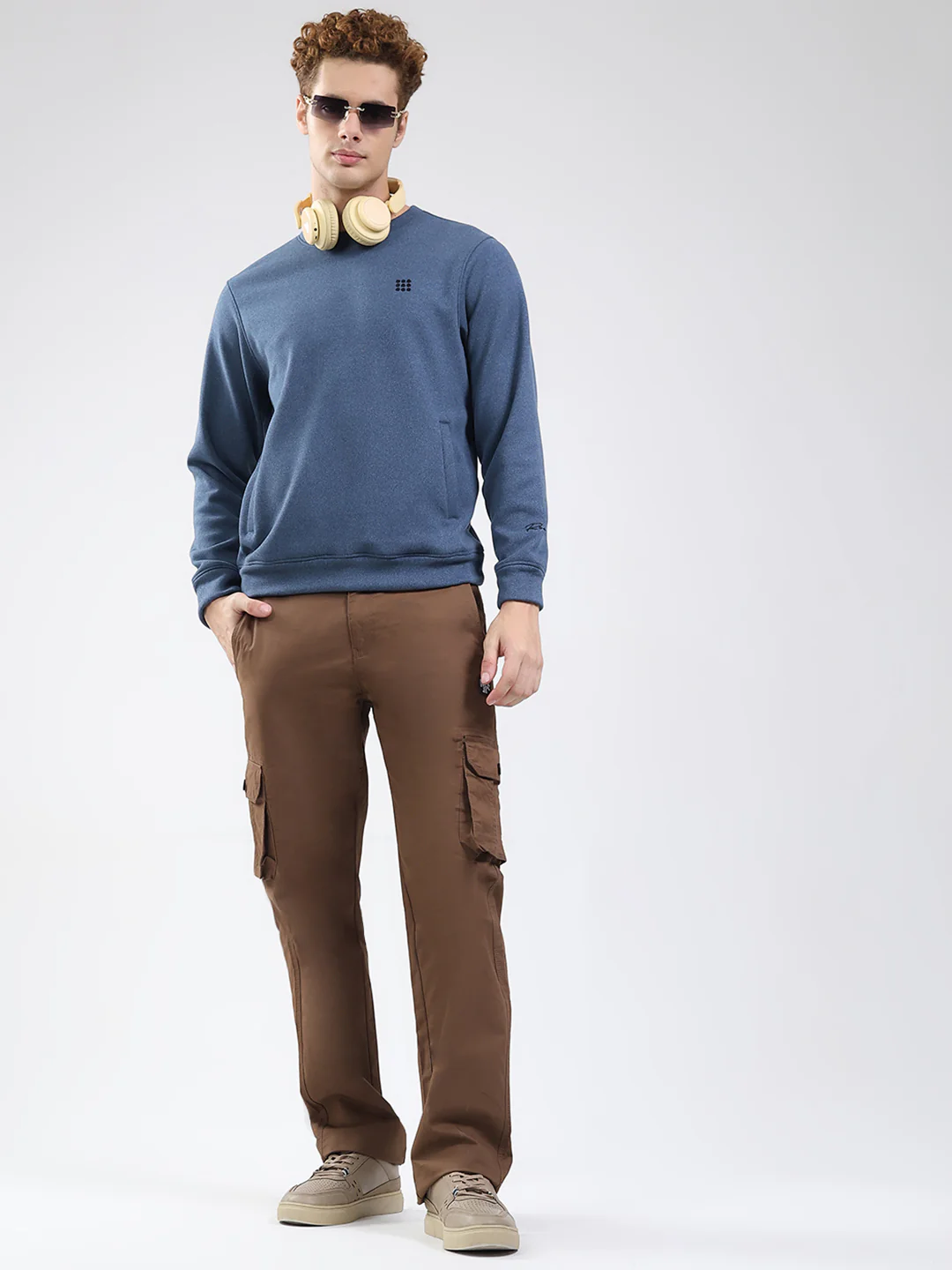 Rock.it Men Blue Solid Round Neck Full Sleeve Sweatshirt - Image 2