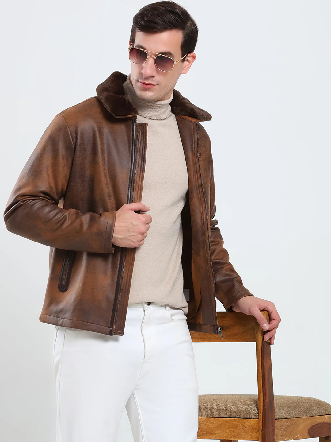 Rock.it Men Brown Solid Collar Full Sleeve Jacket - Image 6