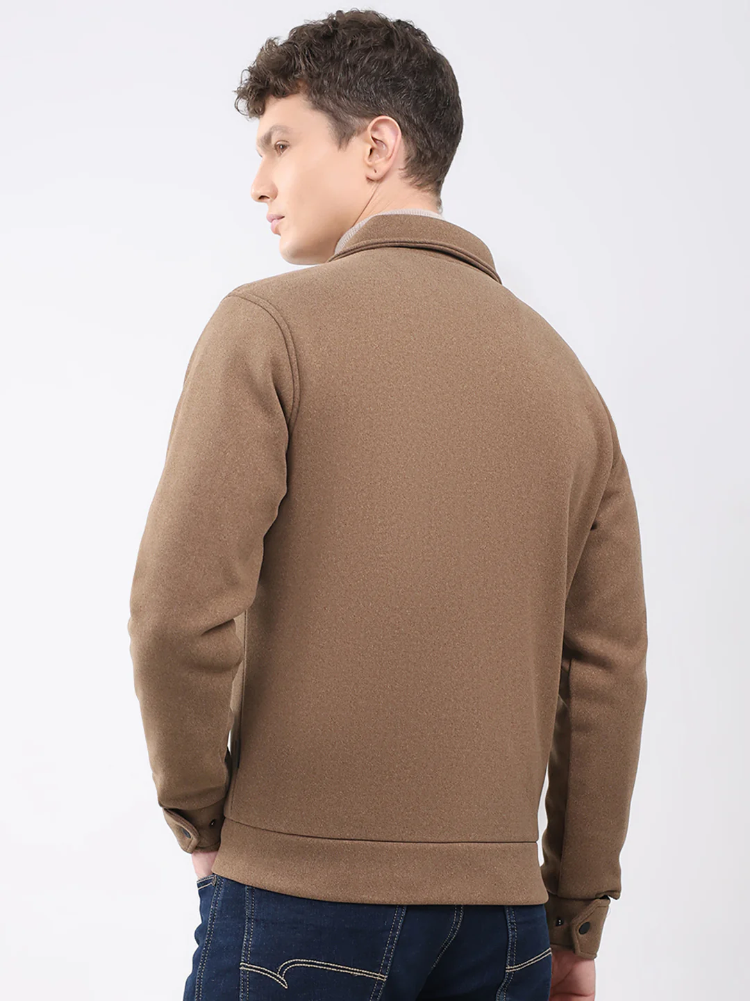 Rock.it Men Brown Solid Collar Full Sleeve Knitted Jacket - Image 5