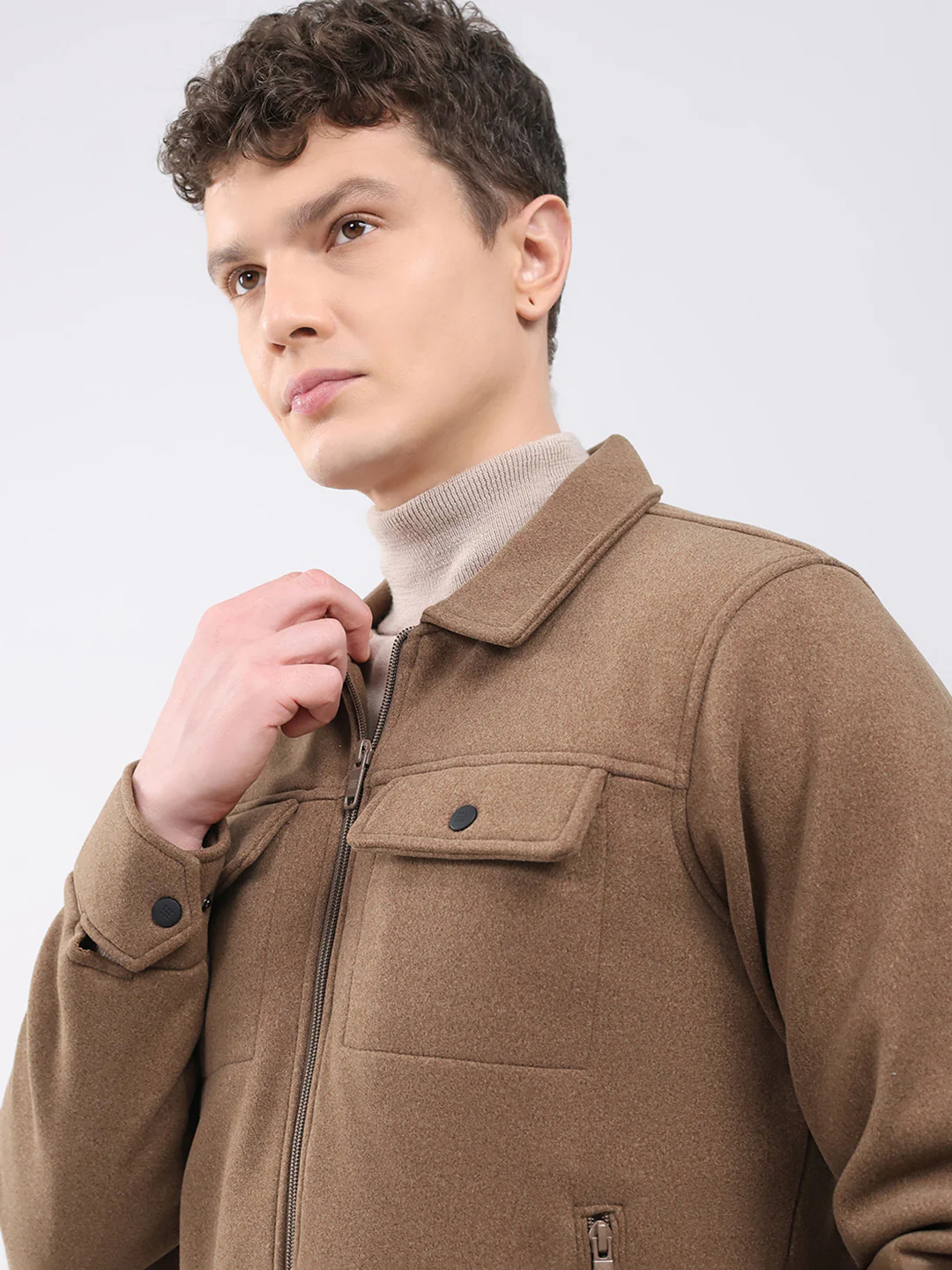 Rock.it Men Brown Solid Collar Full Sleeve Knitted Jacket - Image 6