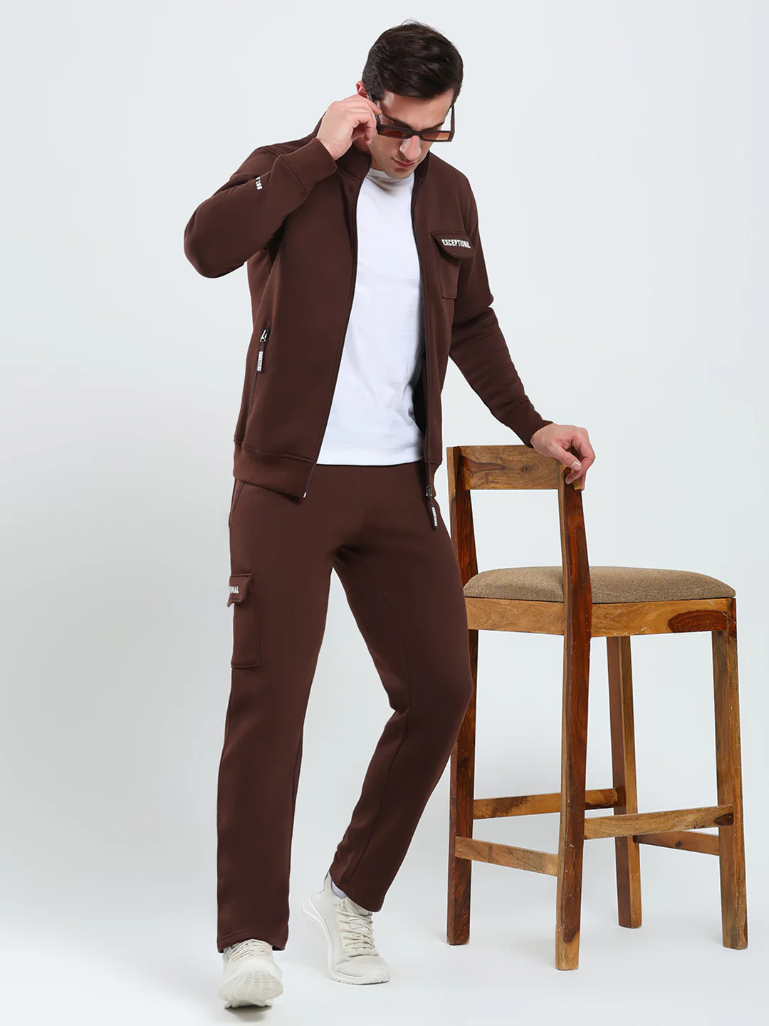 Rock.it Men Brown Solid Mock Neck Full Sleeve Winter Tracksuit - Image 2