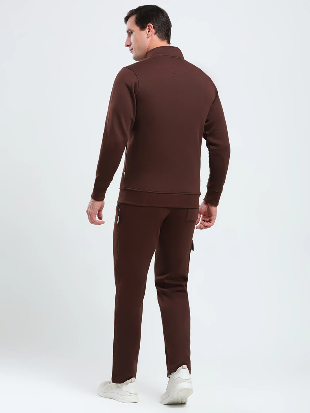 Rock.it Men Brown Solid Mock Neck Full Sleeve Winter Tracksuit - Image 5