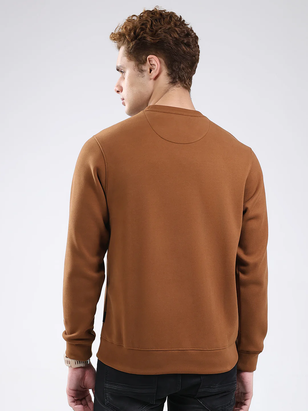 Rock.it Men Brown Solid Round Neck Full Sleeve Sweatshirt - Image 5