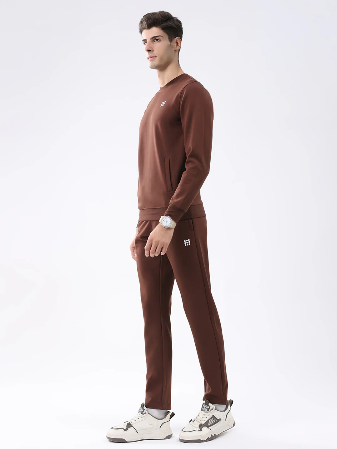 Rock.it Men Brown Solid Round Neck Full Sleeve Winter Tracksuit - Image 3