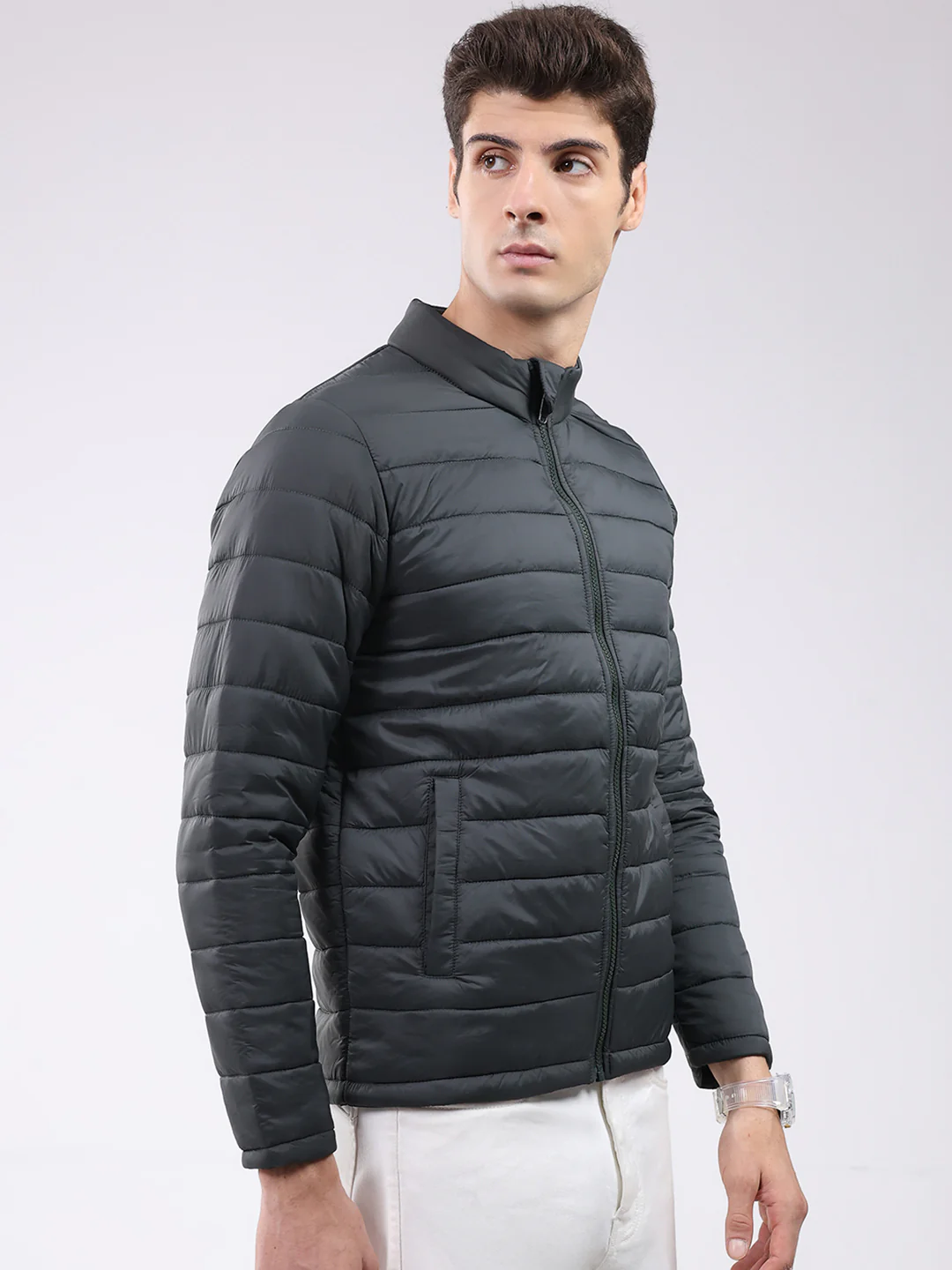 Rock.it Men Dark Green Solid Mock Neck Full Sleeve Jacket - Image 4