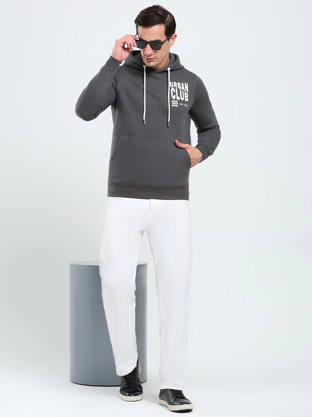 Rock.it Men Grey Printed Hooded Full Sleeve Sweatshirt - Image 2