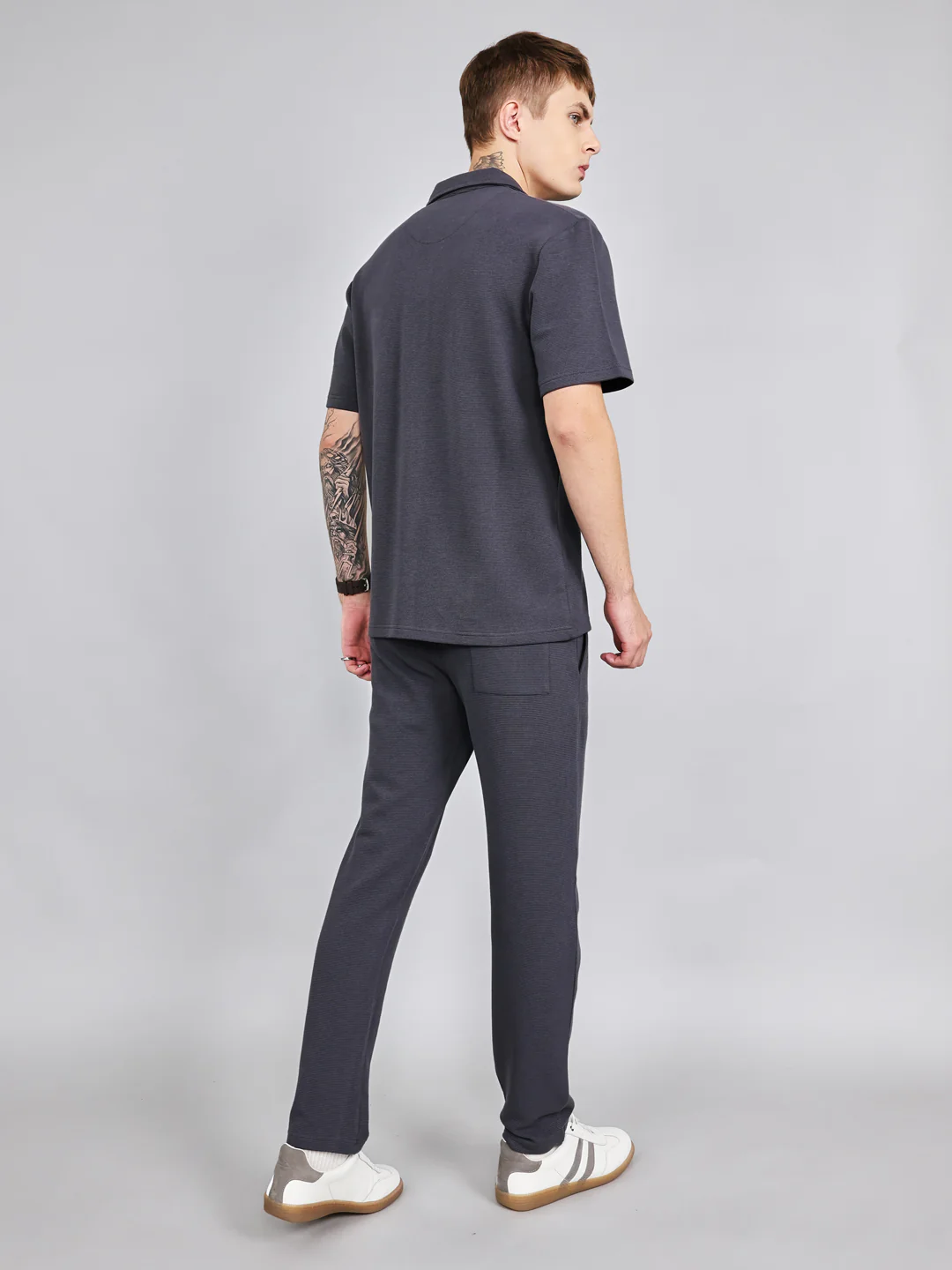 Rock.it Men Grey Solid Collar Half Sleeve Cords Set - Image 4