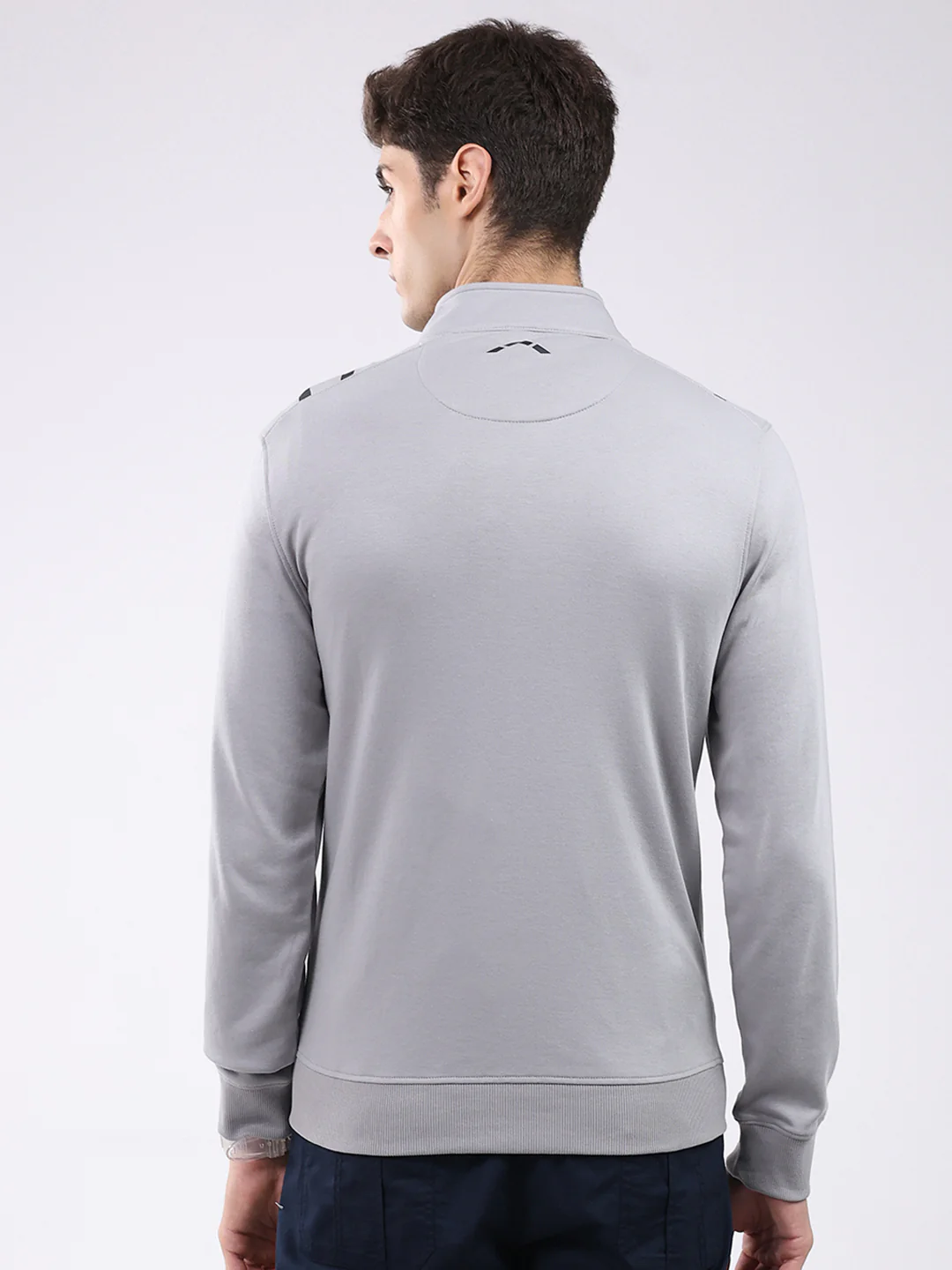 Rock.it Men Grey Solid Mock Neck Full Sleeve Sweatshirt - Image 5