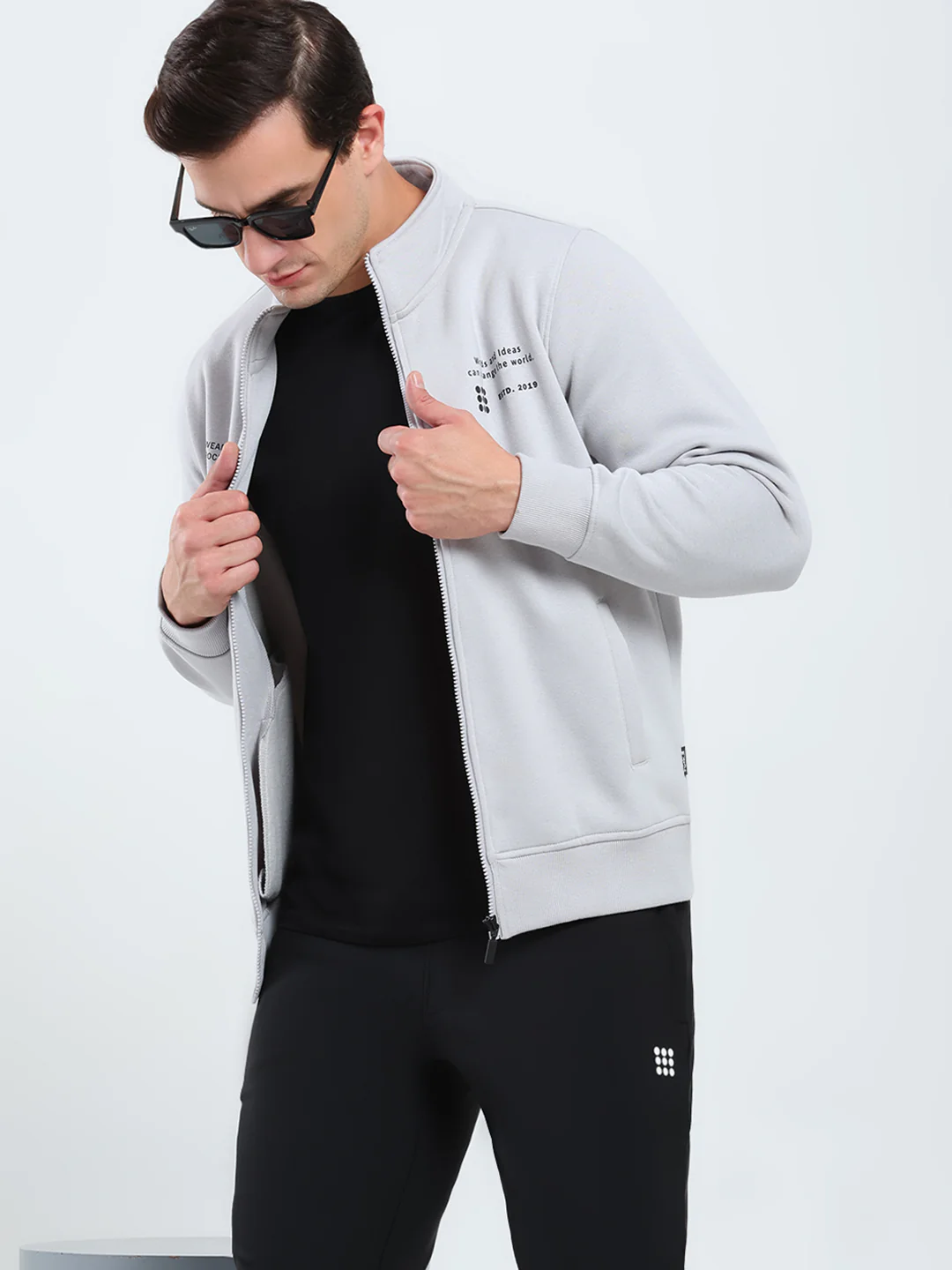 Rock.it Men Grey Solid Mock Neck Full Sleeve Sweatshirt - Image 6