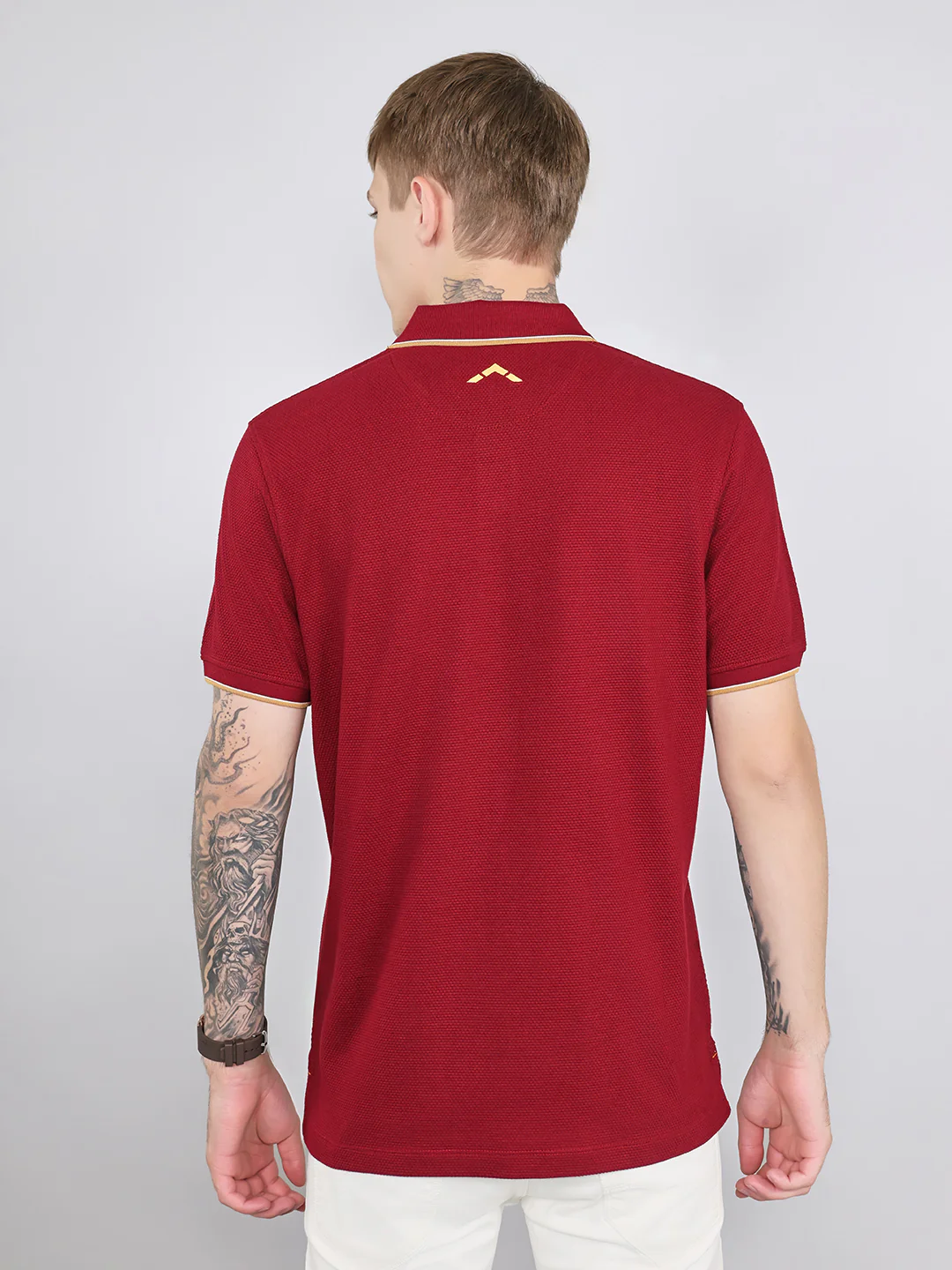 Rock.it Men Maroon Self Design Collar Half Sleeve T-Shirt - Image 4