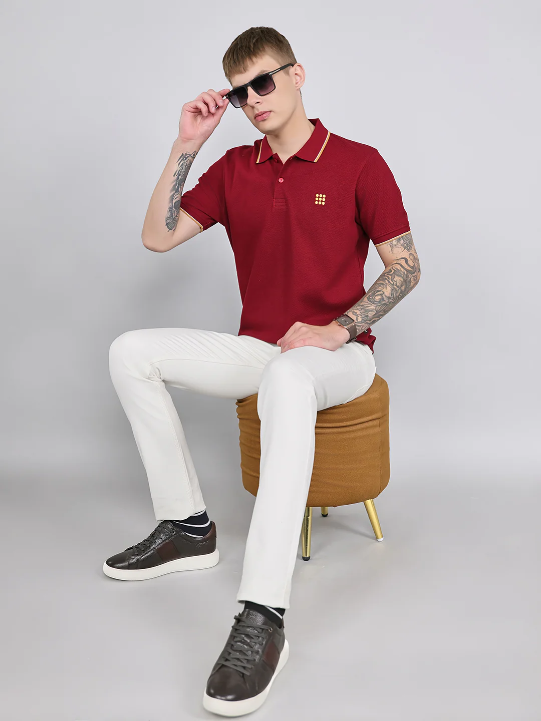 Rock.it Men Maroon Self Design Collar Half Sleeve T-Shirt - Image 5