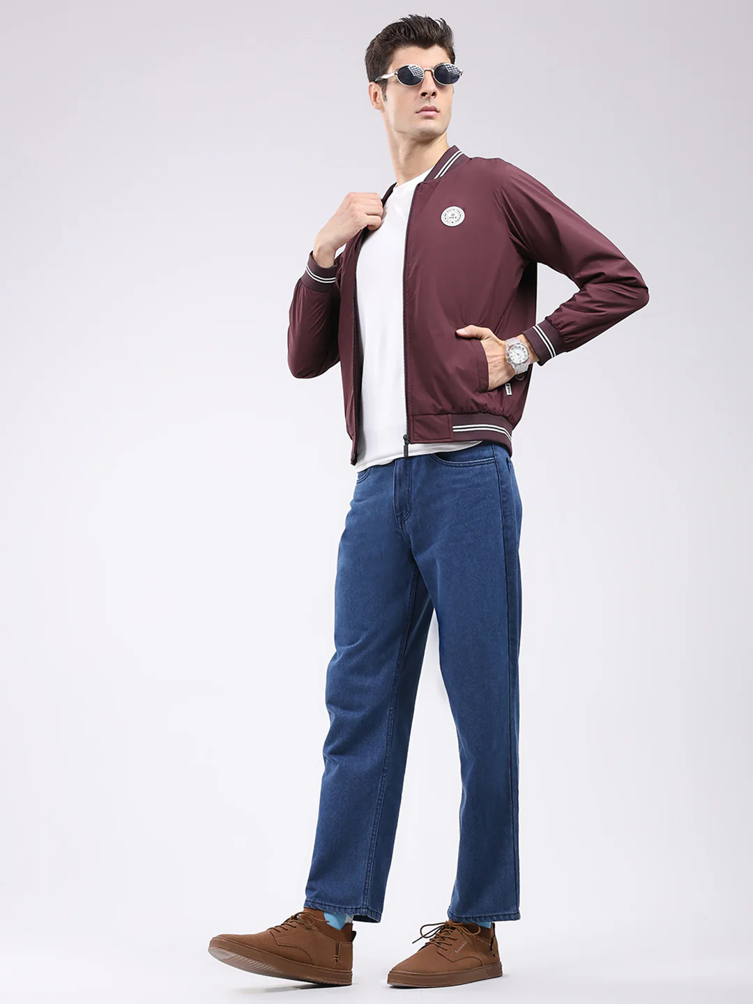 Rock.it Men Maroon Solid Band Neck Full Sleeve Jacket - Image 2
