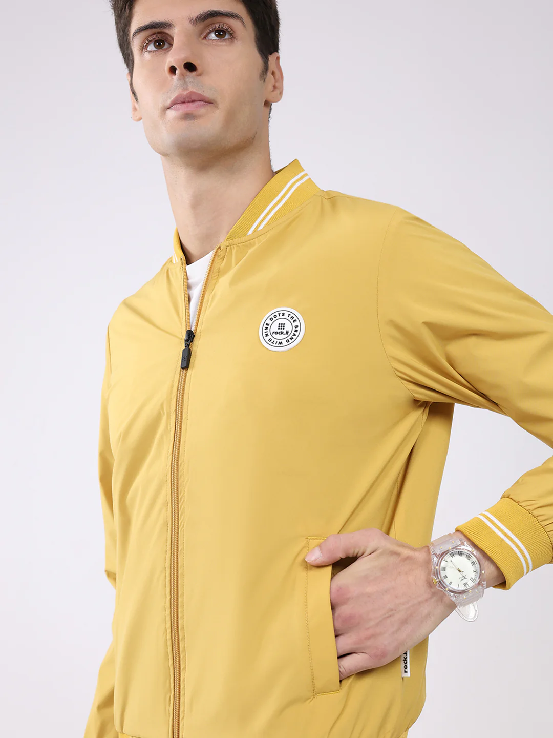 Rock.it Men Mustard Solid Band Neck Full Sleeve Jacket - Image 6