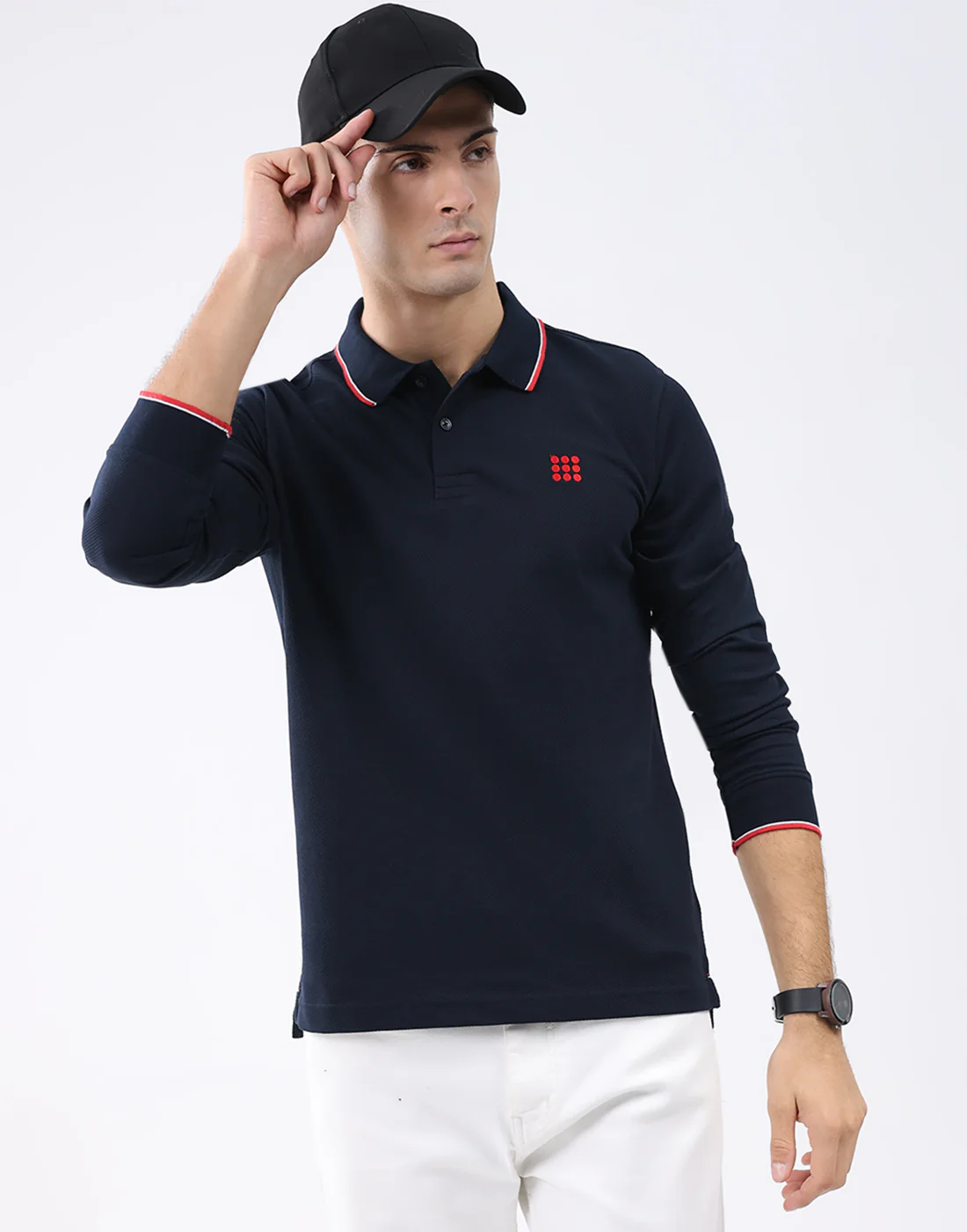 Rock.it Men Navy Blue Self Design Collar Full Sleeve T-Shirt - Image 6