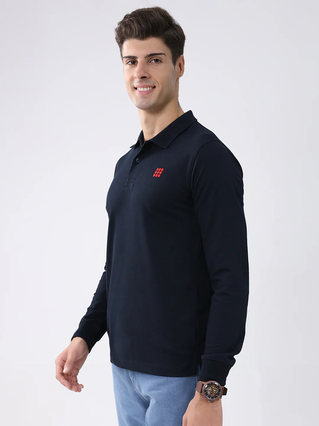 Rock.it Men Navy Blue Solid Collar Full Sleeve Winter T-Shirt - Image 3