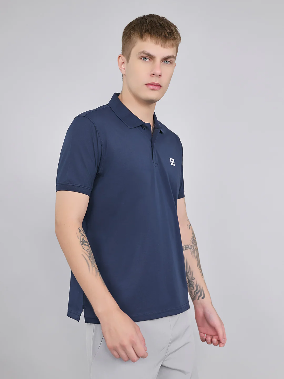 Rock.it Men Navy Blue Solid Collar Half Sleeve T-Shirt - Image 2