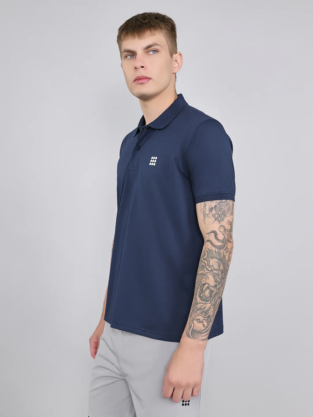 Rock.it Men Navy Blue Solid Collar Half Sleeve T-Shirt - Image 3