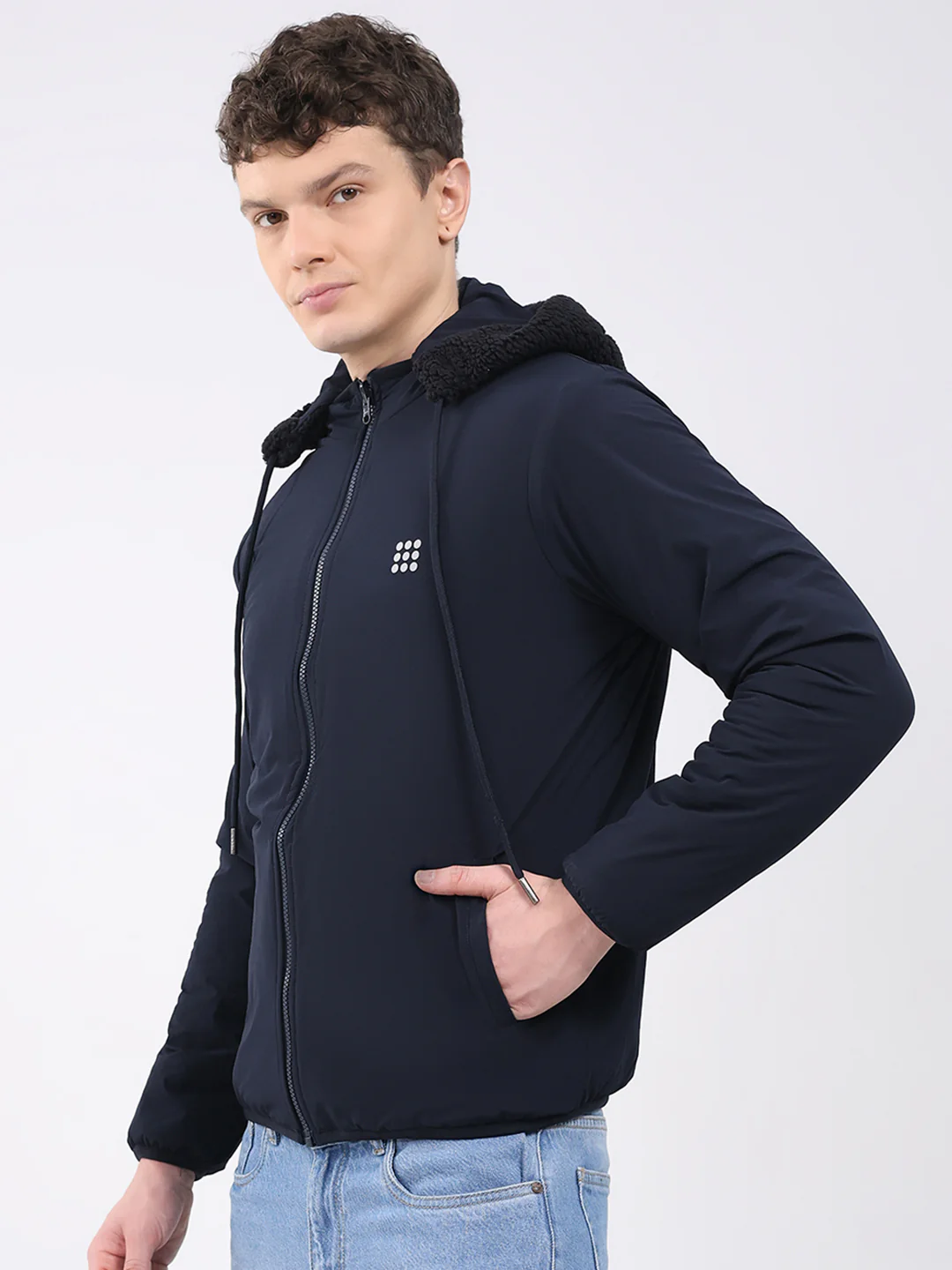 Rock.it Men Navy Blue Solid Hooded Full Sleeve Reversible Jacket - Image 7