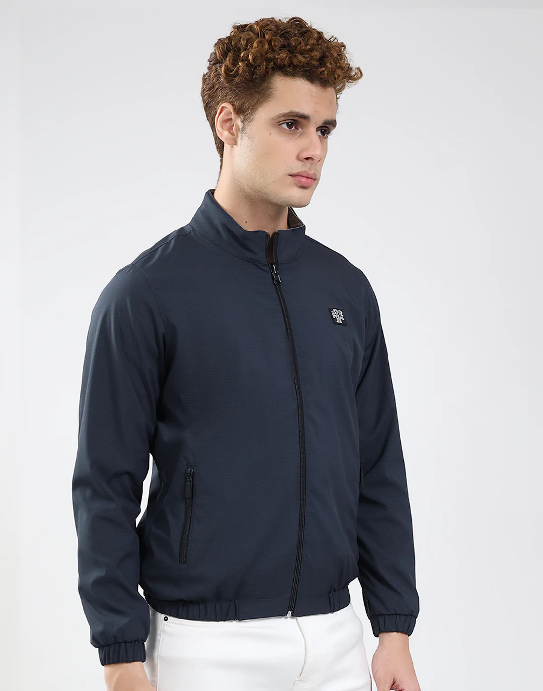 Rock.it Men Navy Blue Solid Mock Neck Full Sleeve Jacket - Image 4