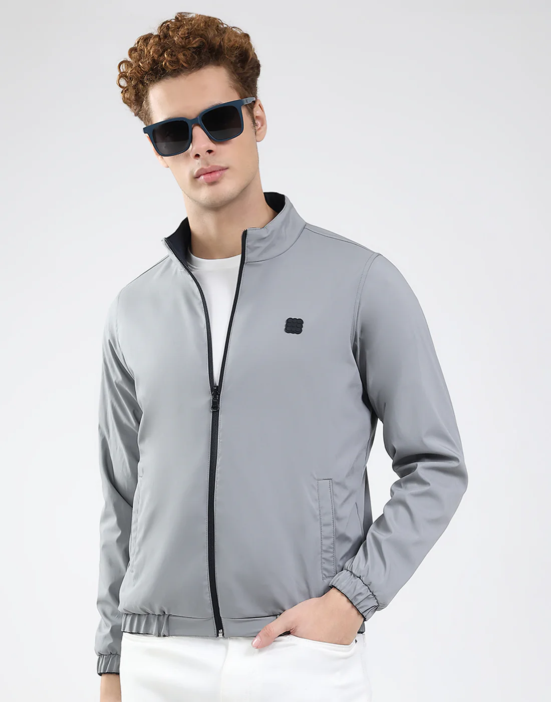 Rock.it Men Navy Blue Solid Mock Neck Full Sleeve Jacket - Image 9