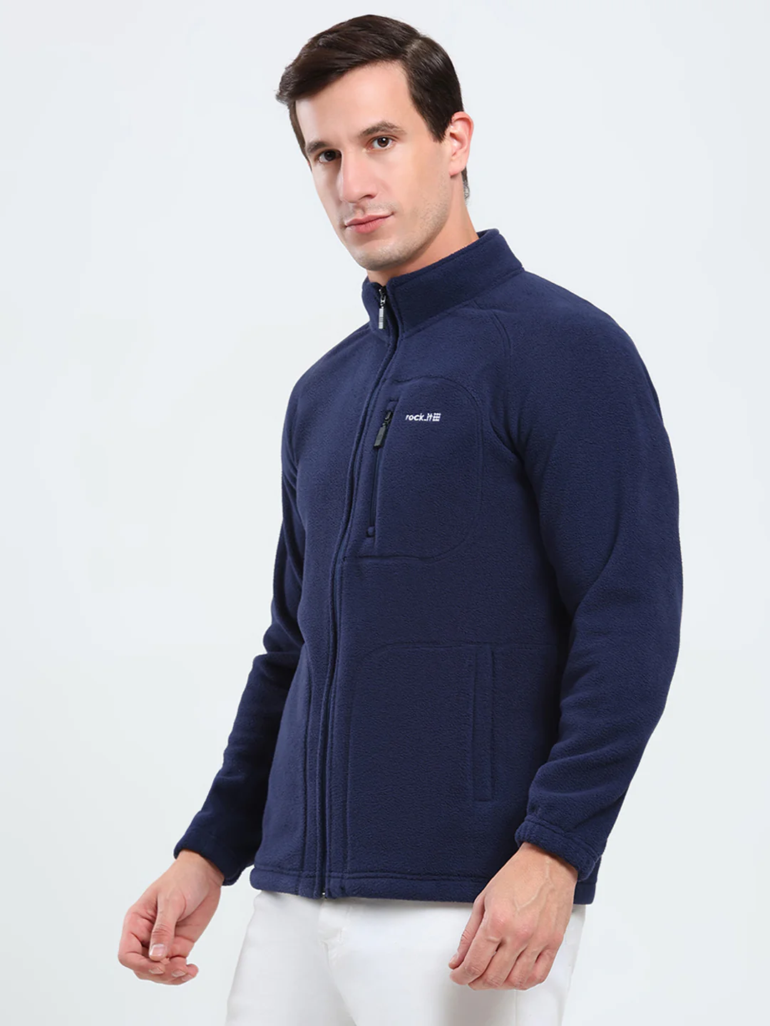 Rock.it Men Navy Blue Solid Mock Neck Full Sleeve Sweatshirt - Image 3