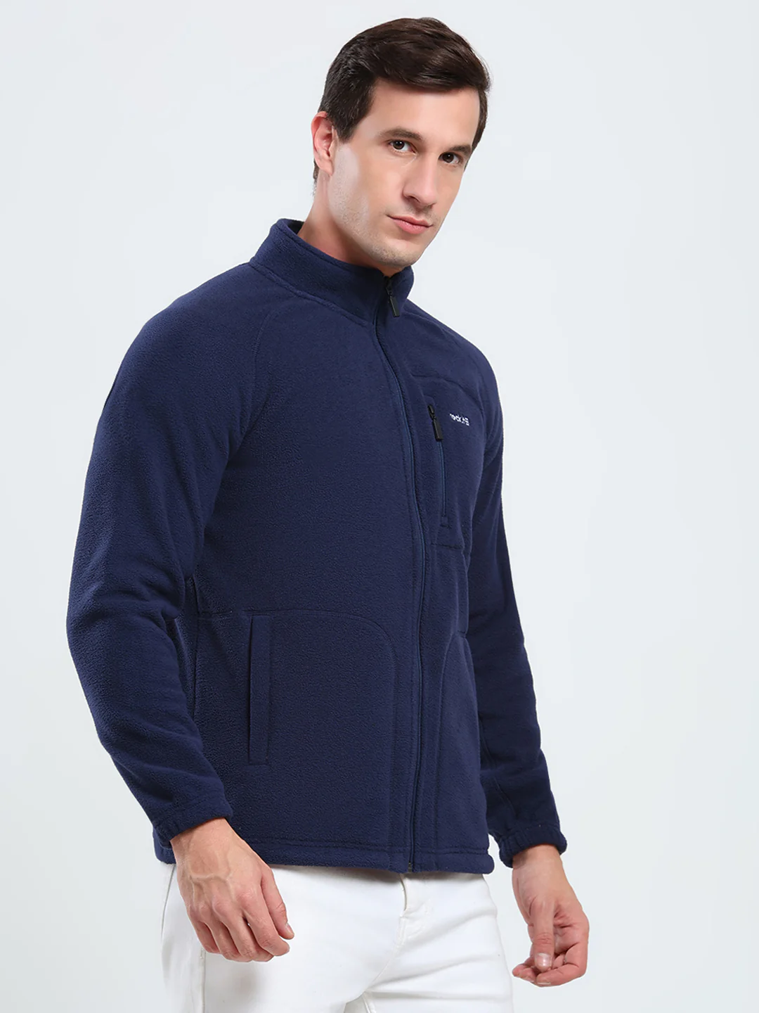 Rock.it Men Navy Blue Solid Mock Neck Full Sleeve Sweatshirt - Image 4