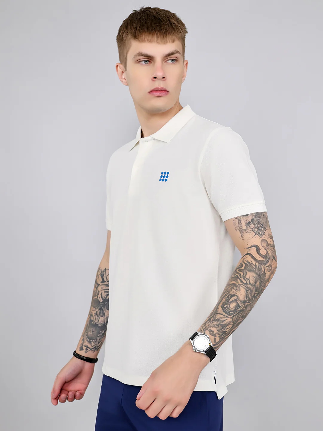 Rock.it Men Off White Solid Collar Half Sleeve T-Shirt - Image 2