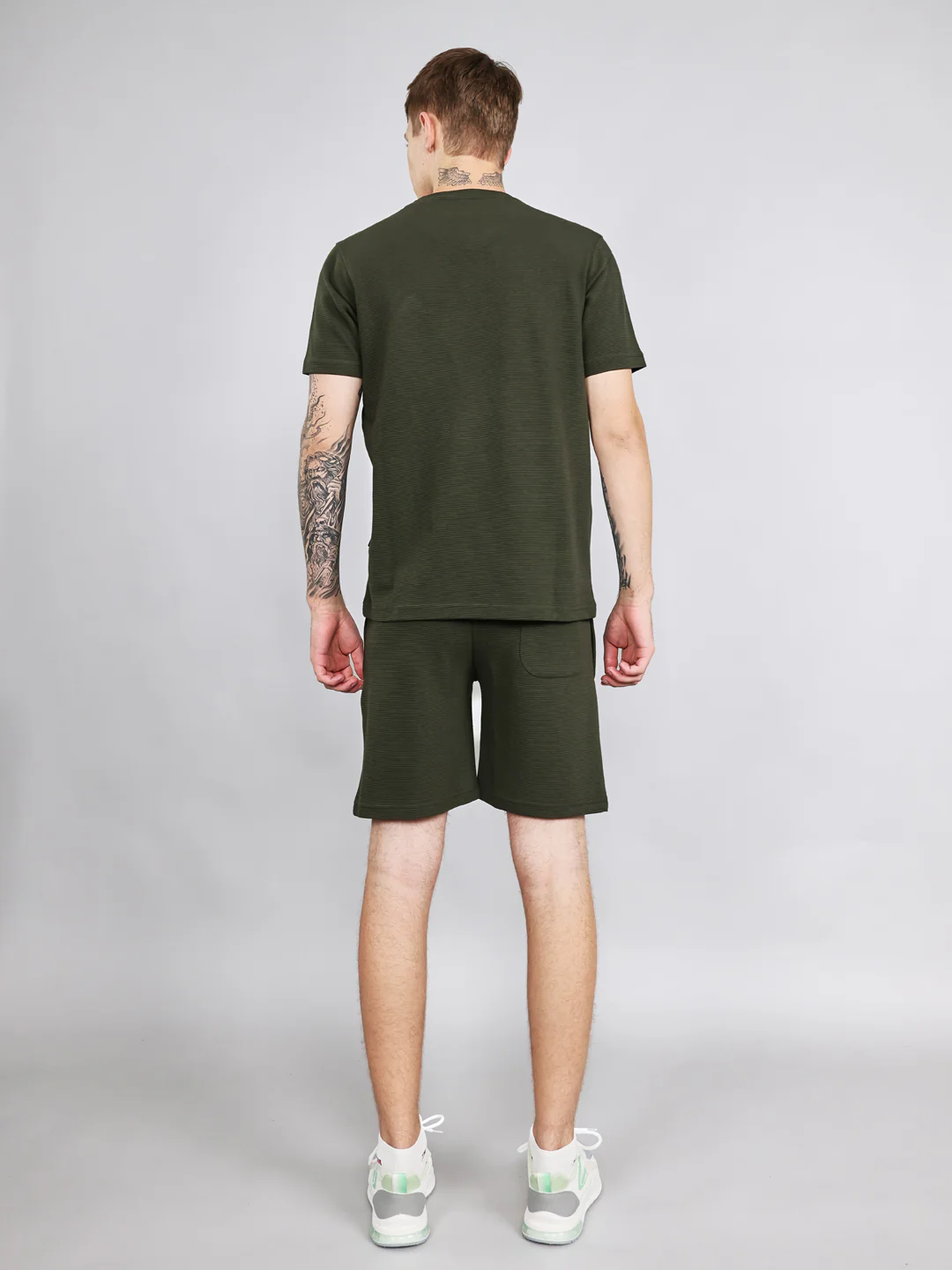 Rock.it Men Olive Self Design Round Neck Half Sleeve Cords Set - Image 4