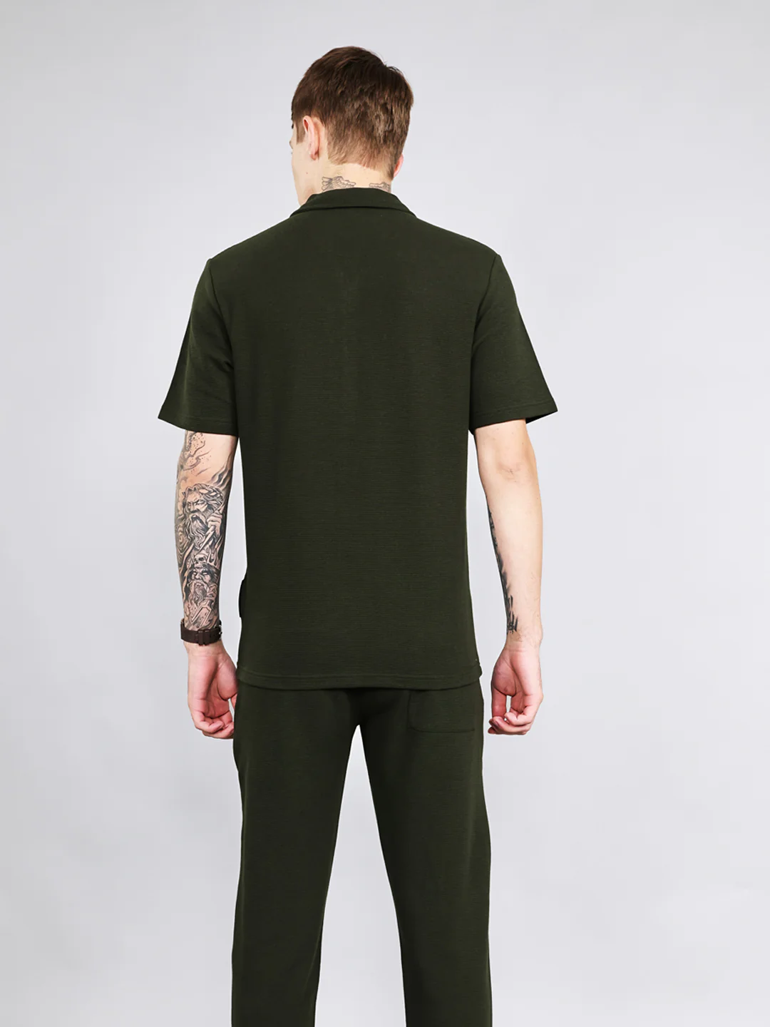 Rock.it Men Olive Solid Collar Half Sleeve Cords Set - Image 4