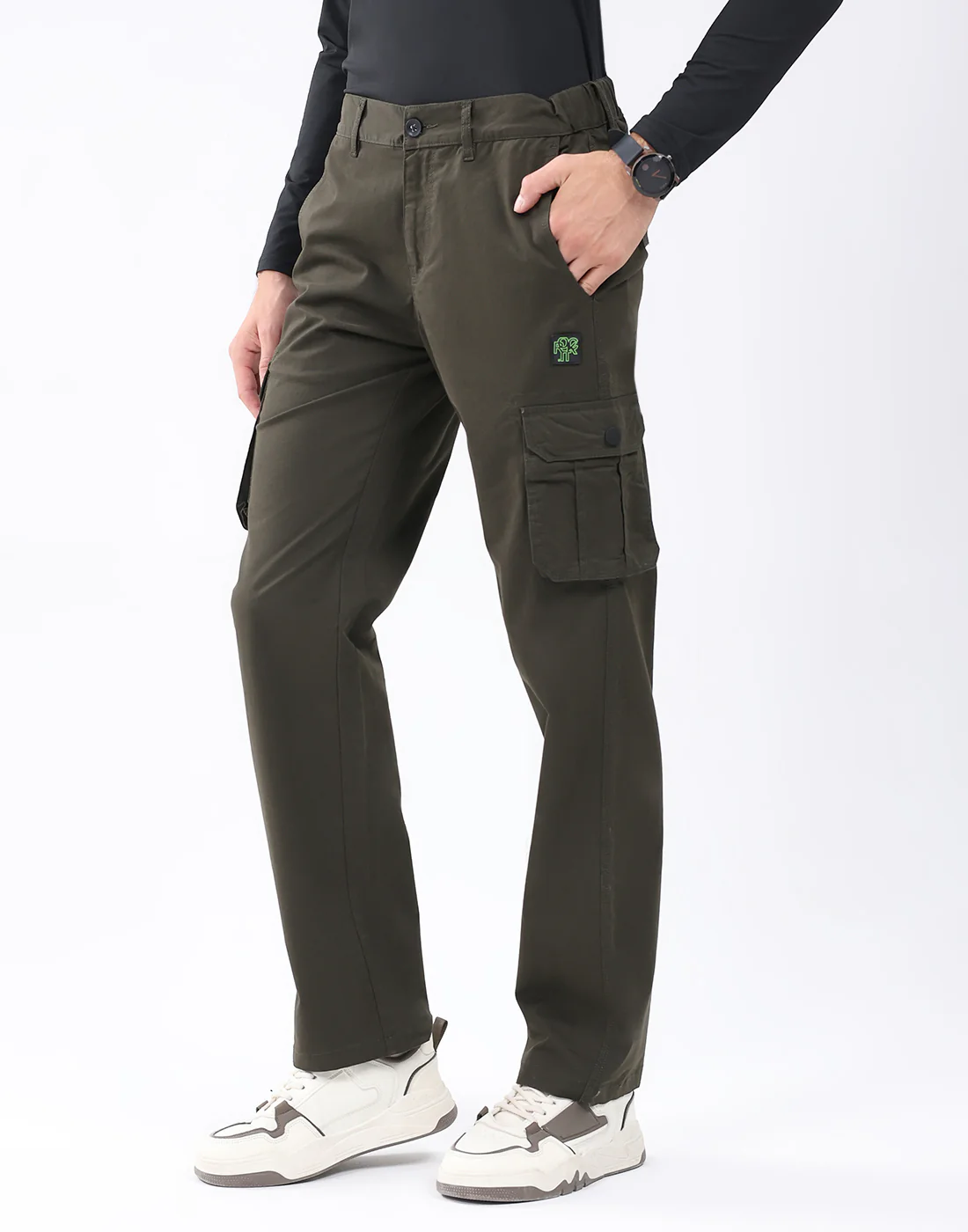 Rock.it Men Olive Solid Regular Fit Cargo - Image 2