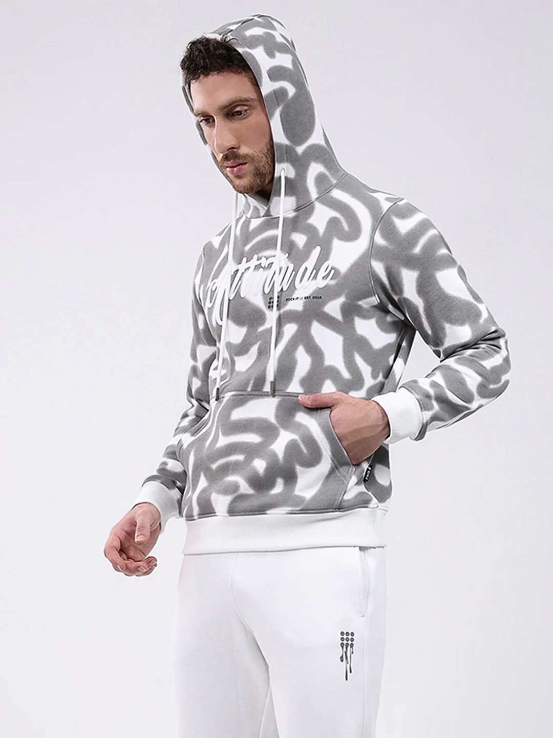 Rock.it Men White Printed Hooded Full Sleeve Winter Tracksuit - Image 6