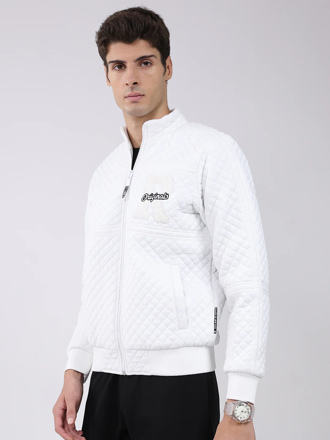 Rock.it Men White Self Design Mock Neck Full Sleeve Jacket - Image 3