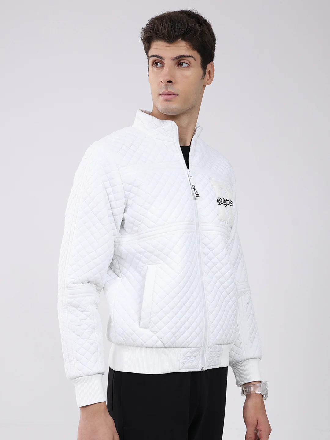 Rock.it Men White Self Design Mock Neck Full Sleeve Jacket - Image 4