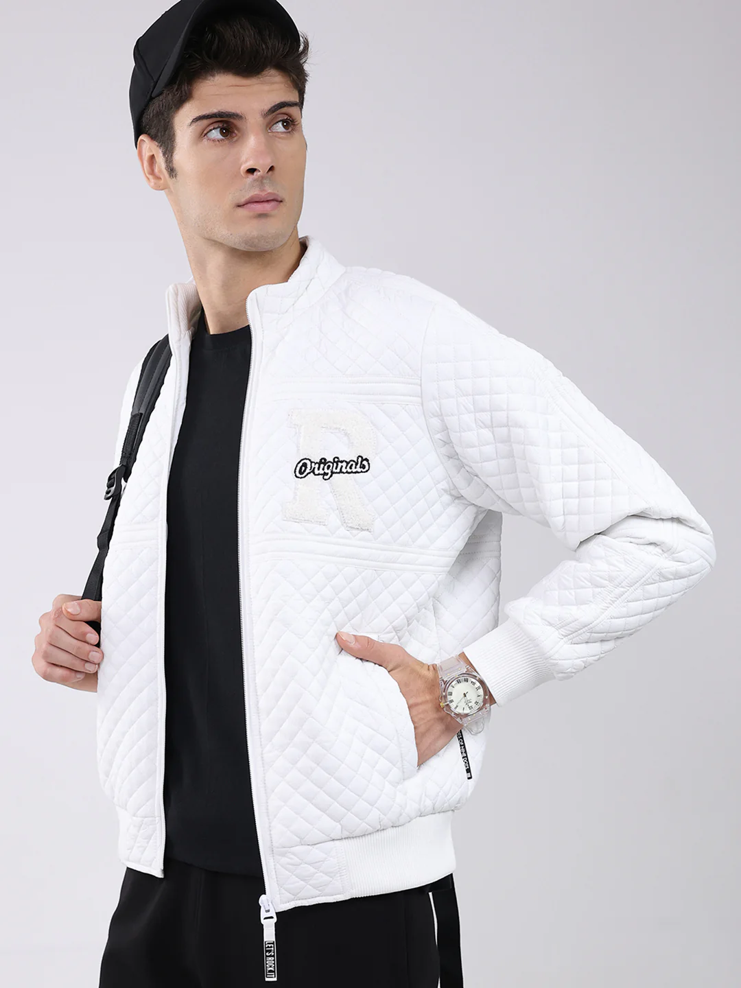 Rock.it Men White Self Design Mock Neck Full Sleeve Jacket - Image 6