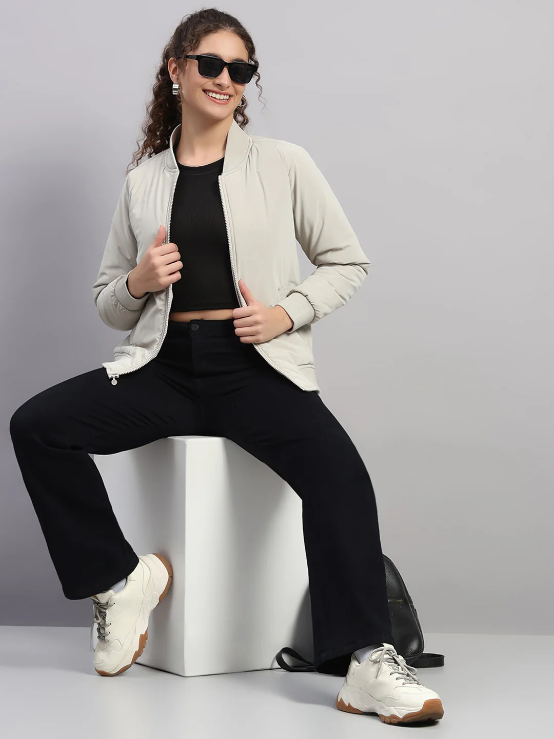 Rock.it Women Beige Solid Collar Full Sleeve Jacket - Image 2