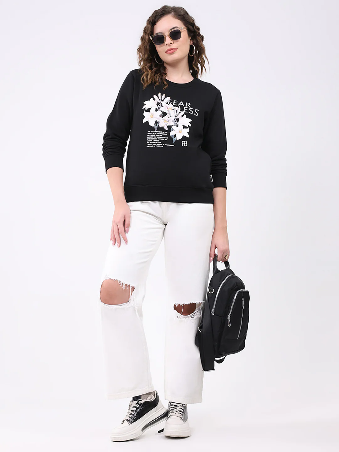 Rock.it Women Black Printed Round Neck Full Sleeve Sweatshirt - Image 2