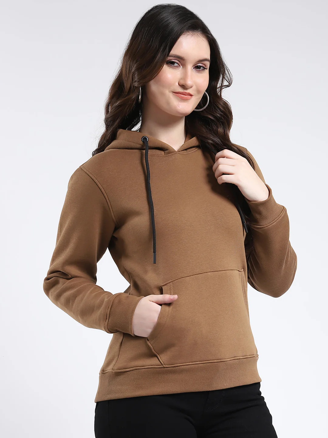 Rock.it Women Brown Solid Hooded Full Sleeve Sweatshirt - Image 4