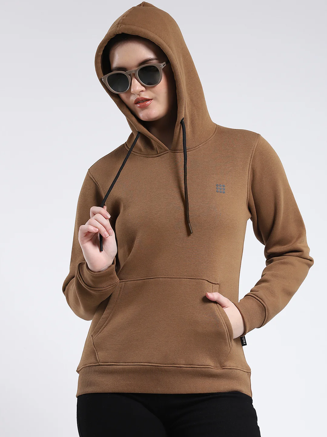 Rock.it Women Brown Solid Hooded Full Sleeve Sweatshirt - Image 6